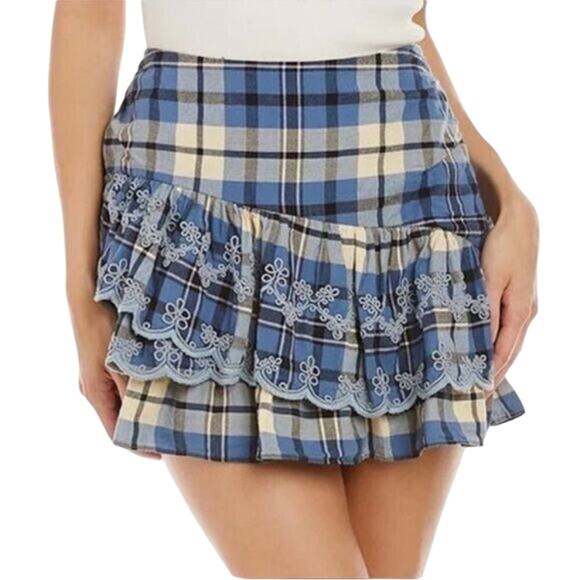*NWT LOVESHACKFANCY Como Plaid Mini Skirt DENIM SKIES Blueberry Pie - Sz 8 - Picture 5 of 10